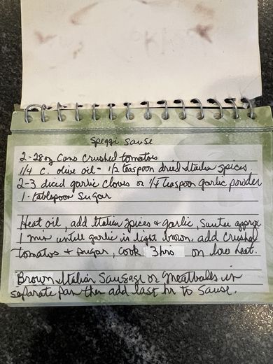 Sam's Cookbook, the recipe booklet Chris wrote by hand
