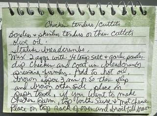 Original hand-written Chicken Tenders/Cutlets card