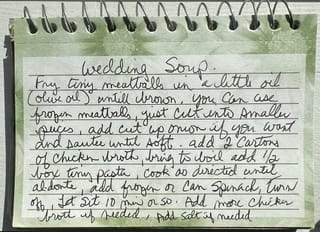 Original hand-written Wedding Soup card