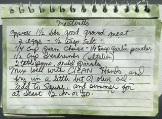 Original hand-written Meatballs card