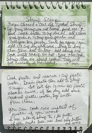 Original hand-written Shrimp Scampi card